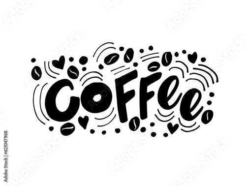 Phrase Coffee,  vector lettering logotype, coffee signboard. Hand drawn lettering quote for cafe and restaurant.  Ink illustration. Modern brush calligraphy.