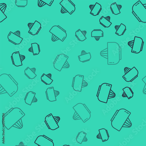 Black line Citrus fruit juicer icon isolated seamless pattern on green background. Vector