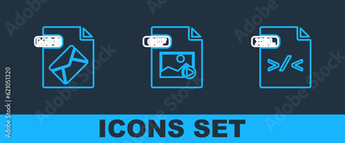 Set line XSL file document, MSG and GIF icon. Vector