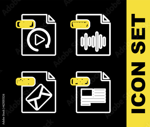 Set line WAV file document, PDF, MSG and GIF icon. Vector
