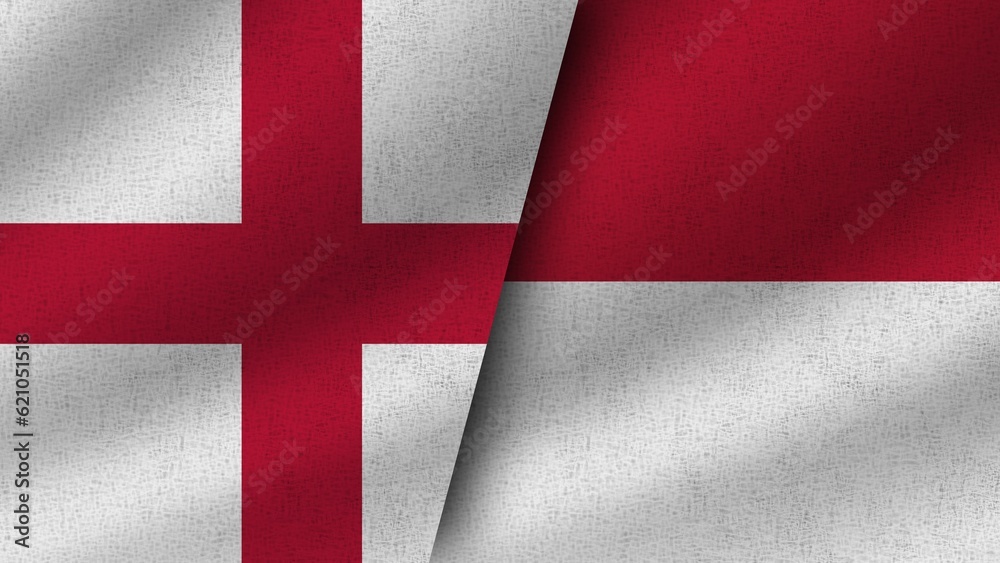 Fototapeta premium Indonesia and Denmark Realistic Two Flags Together, 3D Illustration