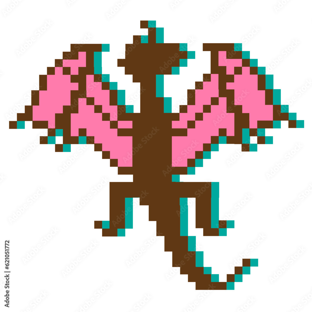 Colored silhouette of dragon isolated on white background in pixel art style. For celebrating chinese new year, home textile, bedding, wallpaper, apparel fabric, package.. Vector illustration Colored silhouette of dragon isolated on white background in pixel art style. For celebrating chinese new year, home textile, bedding, wallpaper, apparel fabric, package.. Vector illustration