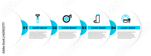 Set line Tomography, Inhaler, Surgery lamp and Neurology reflex hammer icon. Vector