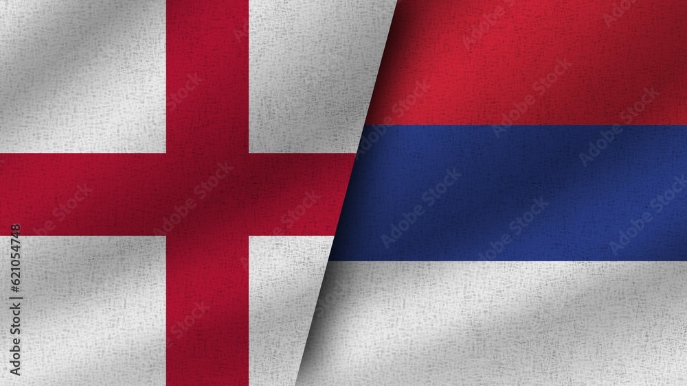Fototapeta premium Serbia and Denmark Realistic Two Flags Together, 3D Illustration