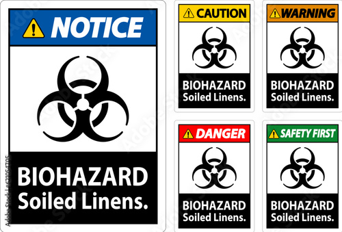 Biohazard Warning Label Biohazard Soiled Linens © Seetwo