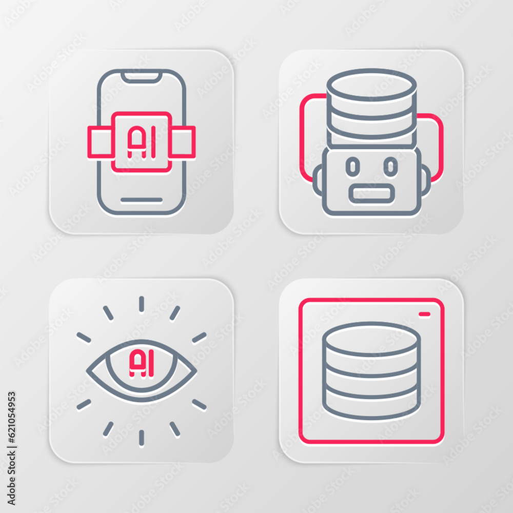 Set line Server, Data, Artificial intelligence AI, robot and icon. Vector Set line Server, Data, Artificial intelligence AI, robot and icon. Vector