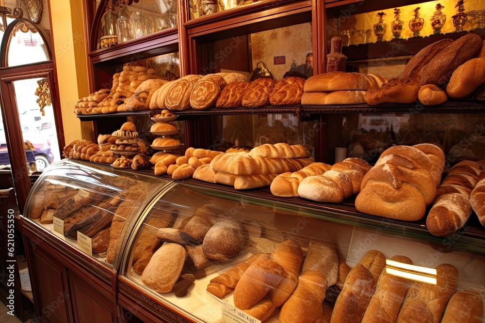 arabic bakery, with freshly baked breads and pastries on display, created with generative ai