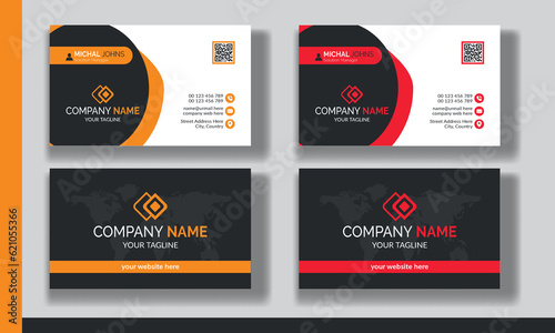 Creative modern clean corporate double-side business card template, personal visiting card, vector illustration, professional simple identity blue, red white and black elegant visiting card.