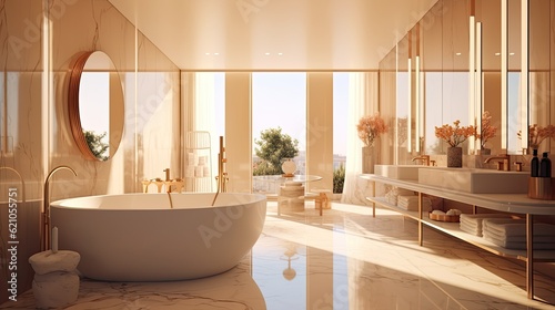 The bathroom in a luxury house has a bright  appealing interior. made using generative AI tools