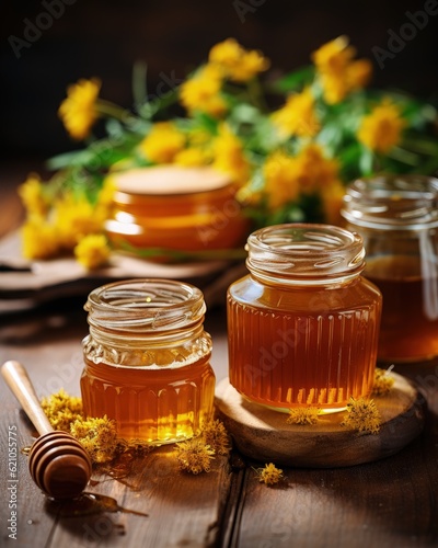 Gorgeous glass jar with delicious honey illustration made with Generative AI