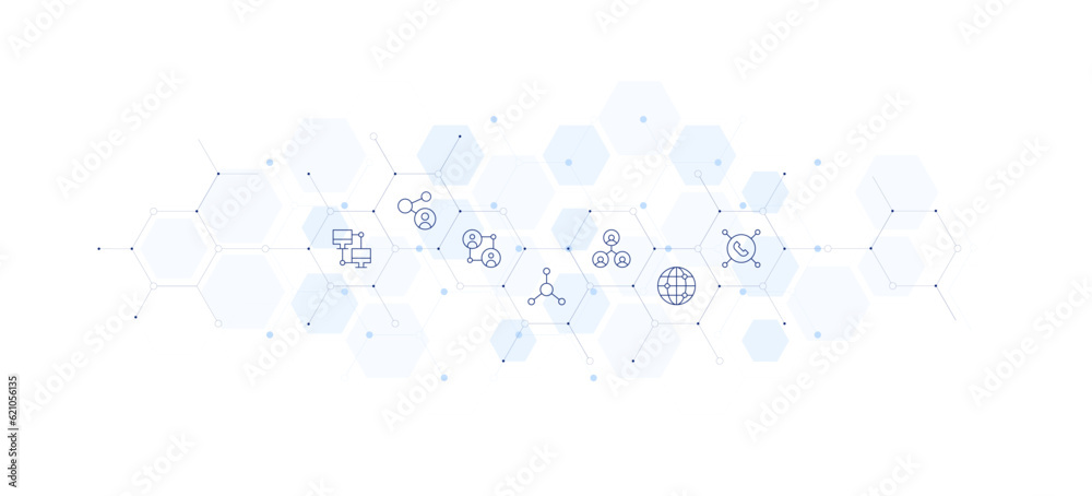 Connect banner vector illustration. Style of icon between. Containing abstract, share, antenna, artificial intelligence, blockchain, social network.