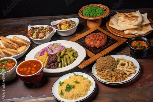 menu with variety of arabic dishes and drinks available for dine-in, takeout, or delivery, created with generative ai