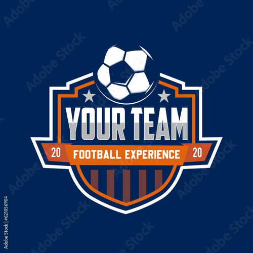 Vintage badge emblem Football soccer sport team club league logo with shield and ball concept icon vector