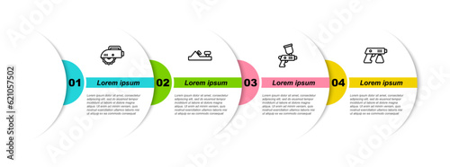 Set line Electric circular saw, Wood plane tool, Paint spray gun and . Business infographic template. Vector