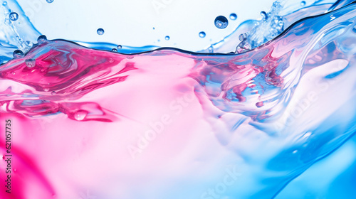 water wave with bubbles and splashes on a blue background close up. selective focus.