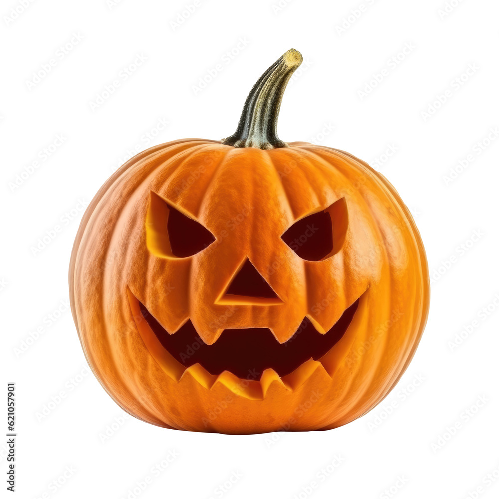 Fototapeta premium Halloween pumpkin head jack o’lanterns isolated on transparent background. Generative ai