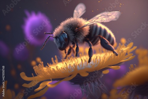 bee landing on flower, Generative AI