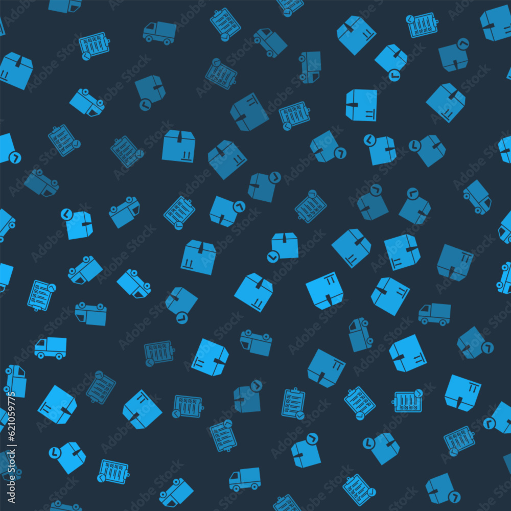 Set Verification of delivery list, Cardboard box with traffic, Package check mark and Delivery cargo truck vehicle on seamless pattern. Vector Set Verification of delivery list, Cardboard box with traffic, Package check mark and Delivery cargo truck vehicle on seamless pattern. Vector