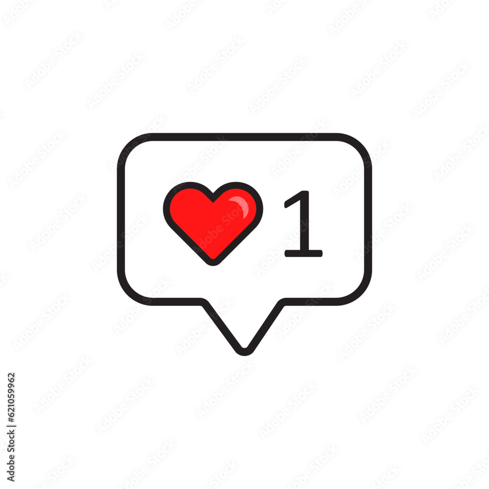 heart, like, social media, notiication vector icon, illustration. flat color icon heart, like, social media, notiication vector icon, illustration. flat color icon