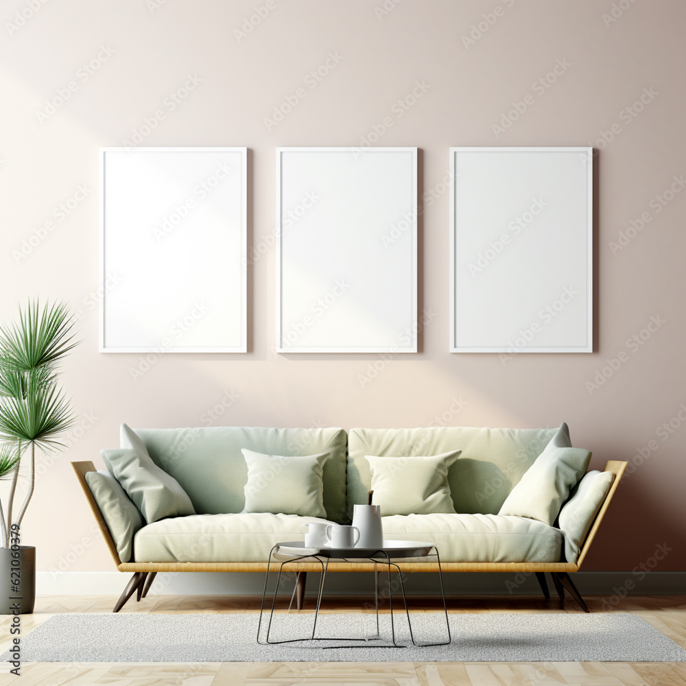 interior design suitable for poster display triple frame mockup concept scandinavian Design interior design suitable for poster display triple frame mockup concept scandinavian Design