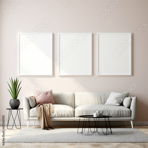 interior design triple frame set modern room interior design 3d render