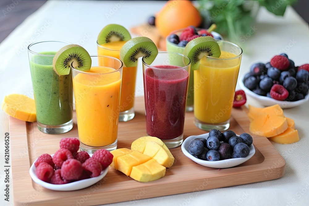 refreshing tropical smoothie made with fresh fruits, vegetables & herbs, created with generative ai refreshing tropical smoothie made with fresh fruits, vegetables & herbs, created with generative ai