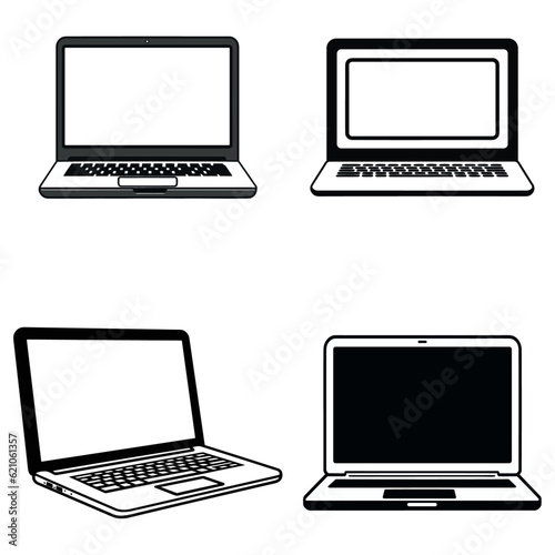Laptop Vector Icon Set, simple, flat, mono-line, black/grey and white color