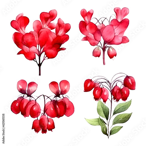 red bleeding heart floral set, red flowers