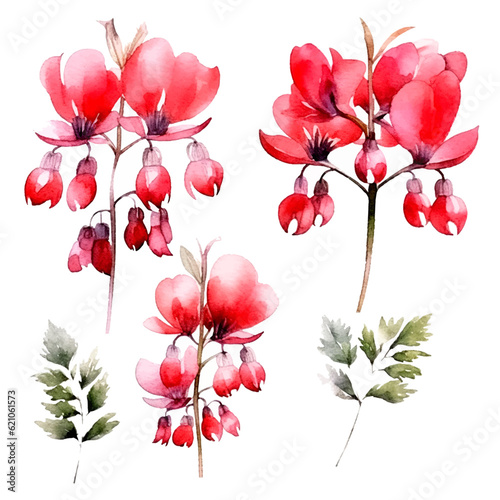 red bleeding heart floral set, red flowers
