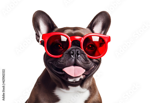 Funny dog wearing sunglasses on transparent background PNG © John