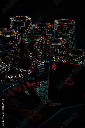 Gamble. Poker. Neon poker background. Neon image.