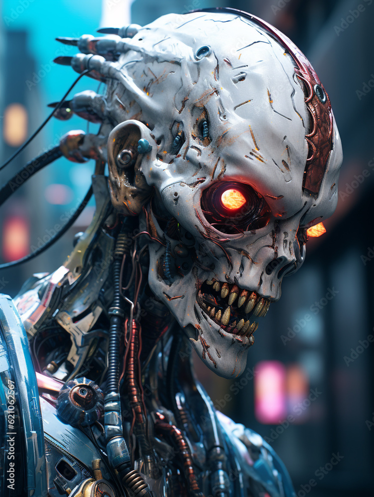 Fototapeta premium Cyber punk character with neon glow