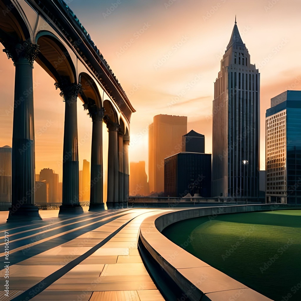 Fototapeta premium city skyline at sunset