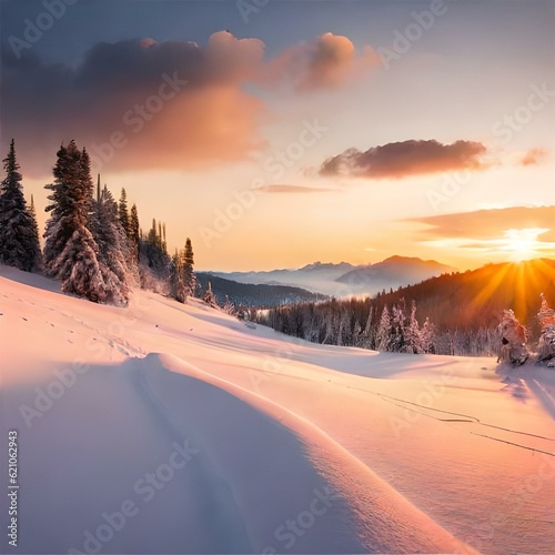 winter sunset in the mountains © Arslan
