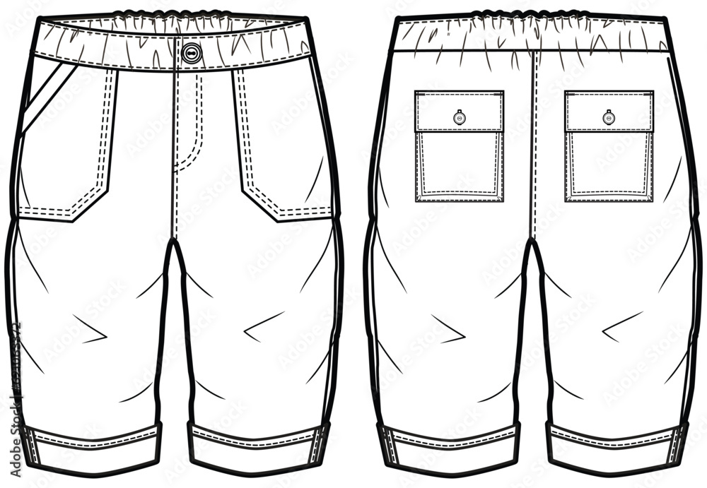 Baby boy Cargo rolled up pant design flat sketch fashion illustration