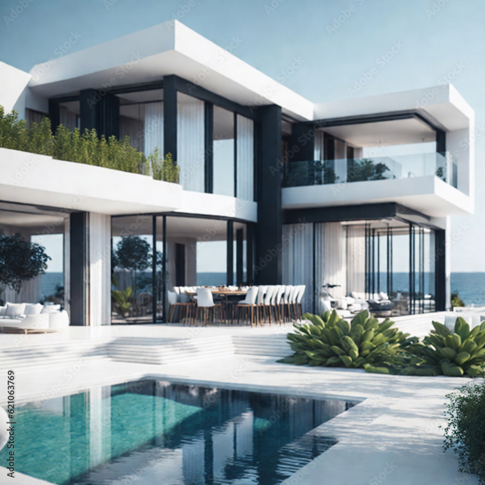 Fototapeta premium Modern minimalist luxury Villa. AI generated illustration