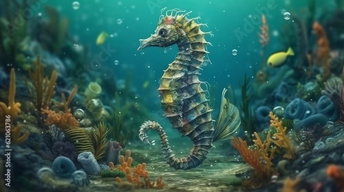 Seahorse under the water. Generative AI
