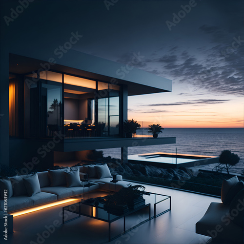 Modern minimalist luxury Villa. AI generated illustration