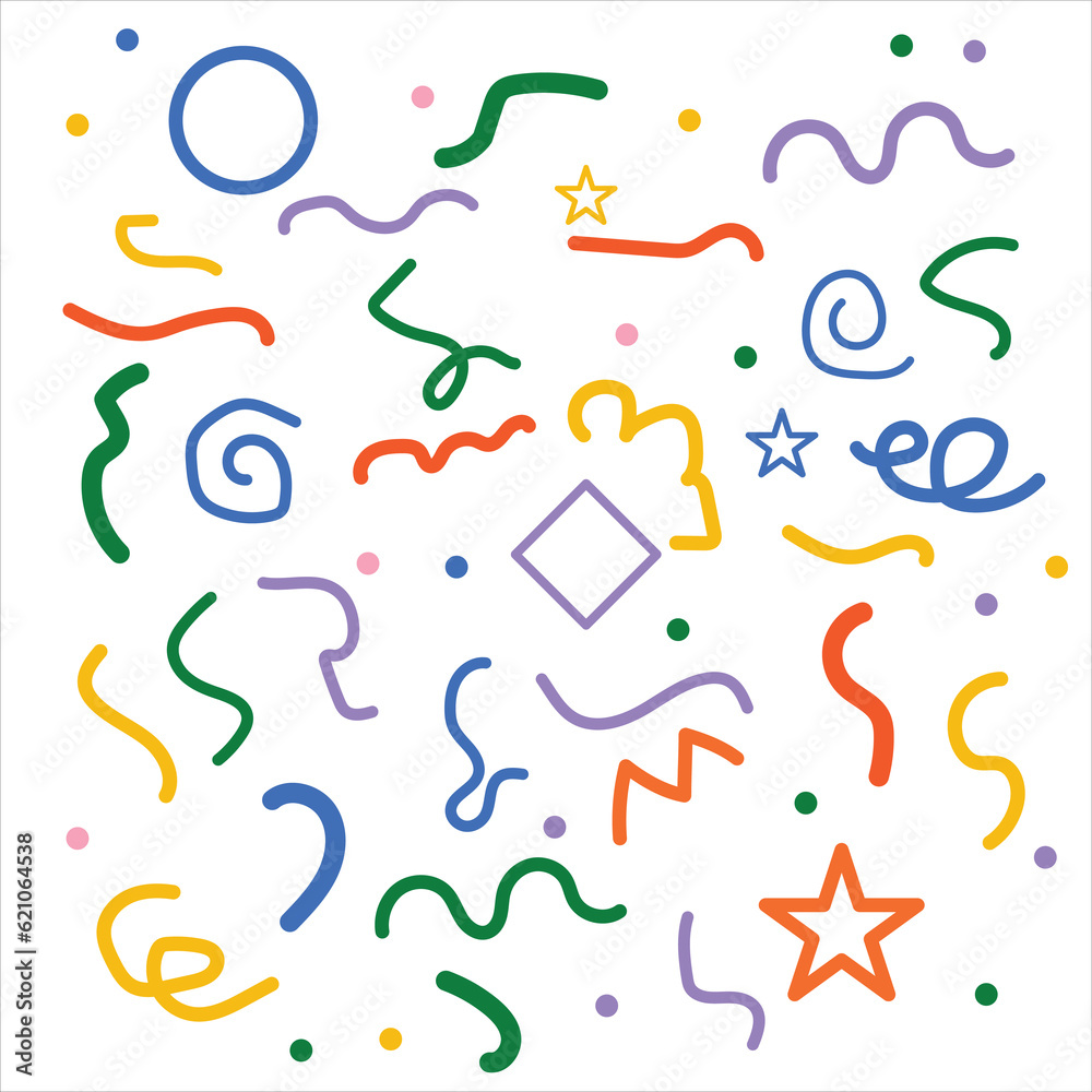 Fototapeta premium Fun colorful line doodle seamless pattern. Creative minimalist style art background for children or trendy design with basic shapes. Simple childish scribble backdrop.