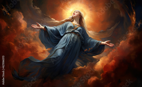 Assumption of Virgin Mary in heaven. Generative Ai