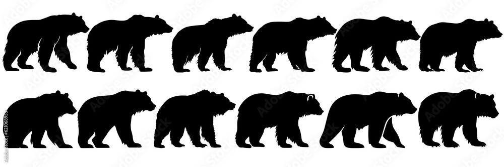 Bear silhouettes set, large pack of vector silhouette design, isolated white background Bear silhouettes set, large pack of vector silhouette design, isolated white background