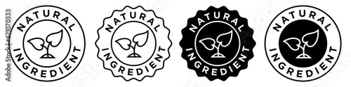 Natural Ingredients icon vector set collection of round circle stamp badge. symbol of organic plant based skincare cosmetic beauty products sign outlined for web app ui use.