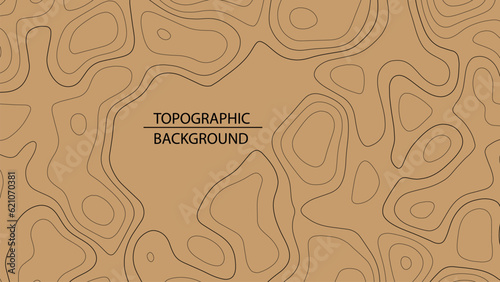 Light brown retro map background. Geographic texture or topographic landscape with an abstract pattern. Mountain terrain or path. Vector illustration.