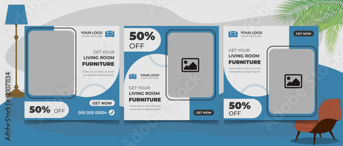Living room furniture social media post template 2023