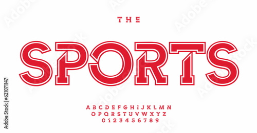 Sports font, slab serif letters and numbers with outline, old-school versatile font for college university sport team t-shirts text, sports logo, headline, modern typographic design. Vector typeset.