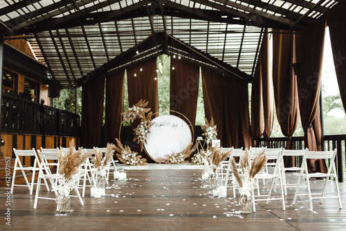 wedding ceremony from dried flowers. Wedding ceremony decor with dried flowers