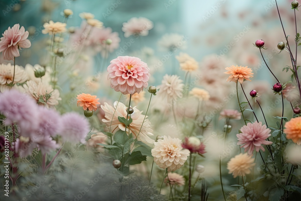 pastel flower garden with a powdery finish and soft focus, created with generative ai pastel flower garden with a powdery finish and soft focus, created with generative ai