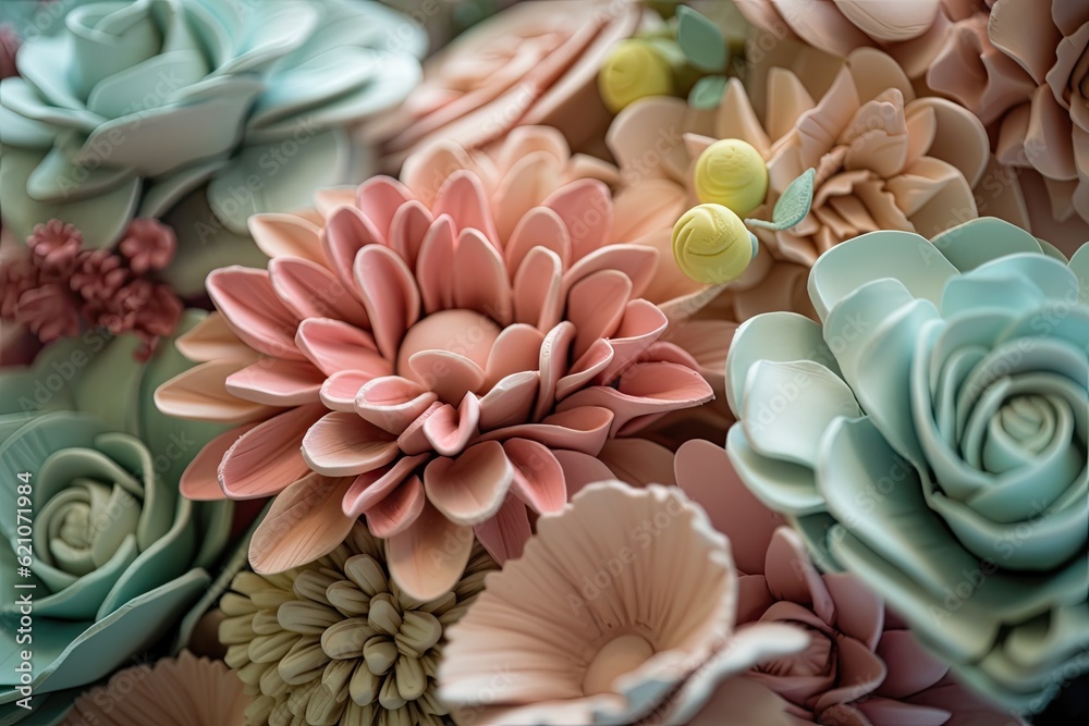 close-up of pastel flowers, with focus on intricate detail, created with generative ai close-up of pastel flowers, with focus on intricate detail, created with generative ai