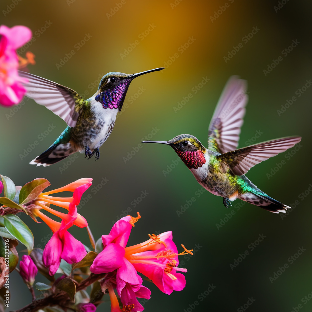 Fototapeta premium A couple humming bird and flower