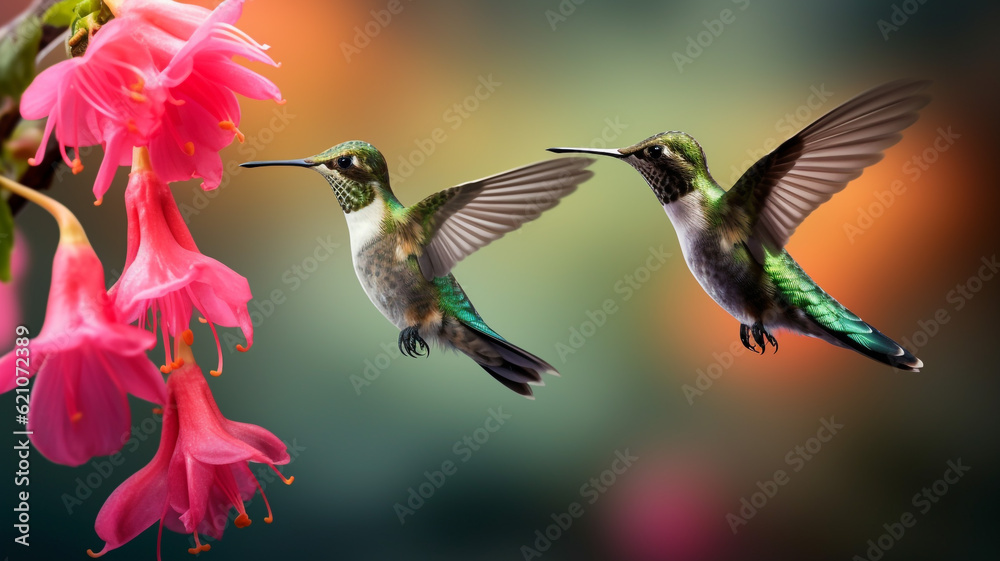 Naklejka premium A couple humming bird and flower